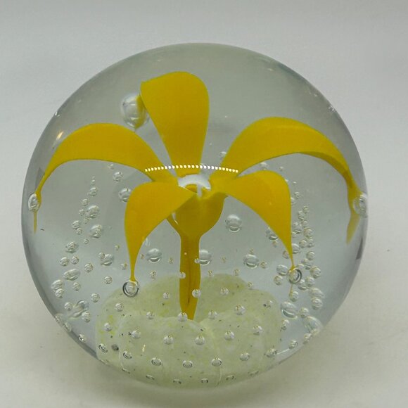 Wheaton Other - Wheaton Glass Controlled Bubble Paperweight With Yellow Flower Design